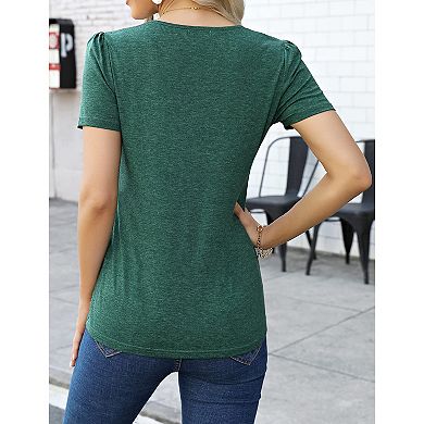 Women's Short Sleeve Top Casual Lace V Neck Shirts