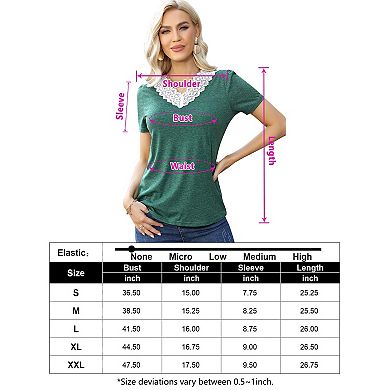 Women's Short Sleeve Top Casual Lace V Neck Shirts