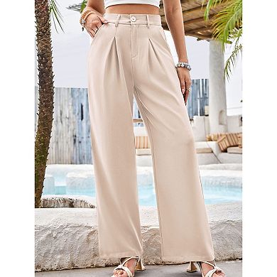 Wide Leg Solid Pants With Pockets Office Attire Inspired 02022550911 main image 1