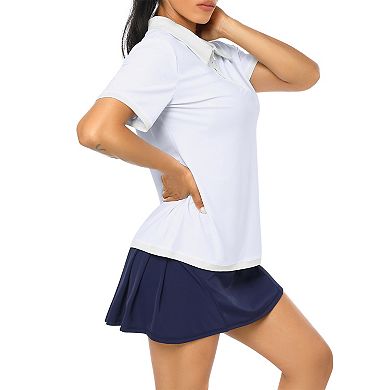 Women Golf Top Short Sleeve Zip Up Collared Polo Shirts