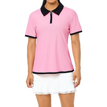Women Golf Top Short Sleeve Zip Up Collared Polo Shirts