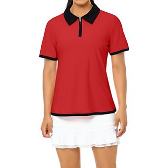 Women Golf Top Short Sleeve Zip Up Collared Polo Shirts