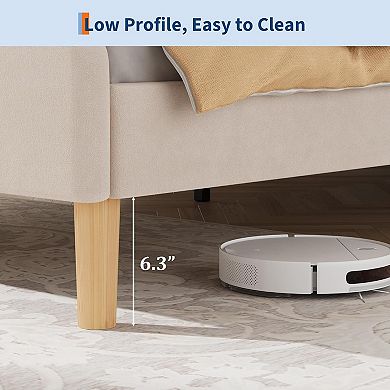 Twin/Full/Queen Size Velvet Princess LED Bed Frame, Headboard & Footboard, Wooden Slats Support