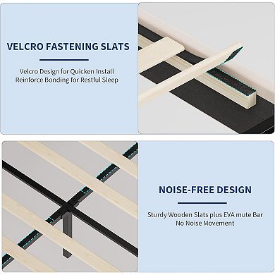 Twin/Full/Queen Size Velvet Princess LED Bed Frame, Headboard & Footboard, Wooden Slats Support