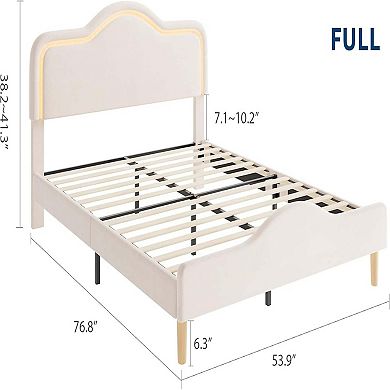 Twin/Full/Queen Size Velvet Princess LED Bed Frame, Headboard & Footboard, Wooden Slats Support