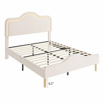 Twin/Full/Queen Size Velvet Princess LED Bed Frame, Headboard & Footboard, Wooden Slats Support