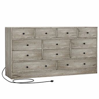 12 Drawer Dresser with Power Outlet, 61" Wide Wood Chest of Drawers with 2 AC Outlets & 2 USB Ports