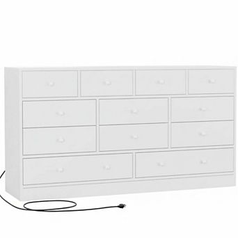 12 Drawer Dresser with Power Outlet, 61" Wide Wood Chest of Drawers with 2 AC Outlets & 2 USB Ports