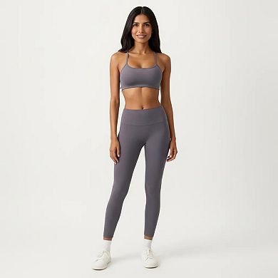 Women's Strappy Back Sports Bra with Scoop Neckline and Stretch Knit Fabric