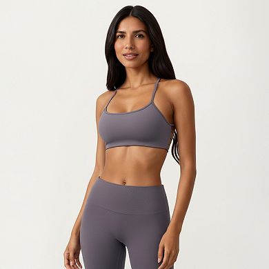 Women's Strappy Back Sports Bra with Scoop Neckline and Stretch Knit Fabric