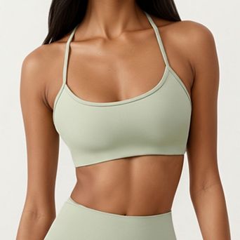 Women's Strappy Back Sports Bra with Scoop Neckline and Stretch Knit Fabric