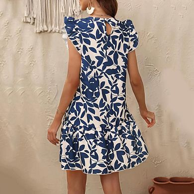 Women Ruffle Sleeve Dress Casual Shift Sundress for Vacation