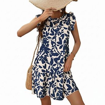 Women Ruffle Sleeve Dress Casual Shift Sundress for Vacation