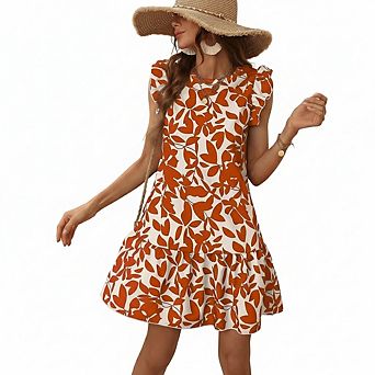 Women Ruffle Sleeve Dress Casual Shift Sundress for Vacation