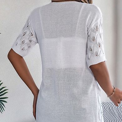 Women's Short Sleeve Knit Cardigan Bohomian Breathable Lightweight Tops