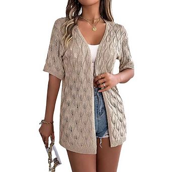 Women's Short Sleeve Knit Cardigan Bohomian Breathable Lightweight Tops