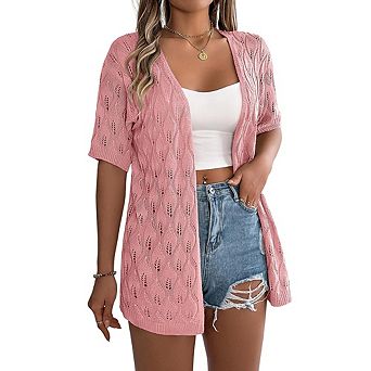 Women's Short Sleeve Knit Cardigan Bohomian Breathable Lightweight Tops