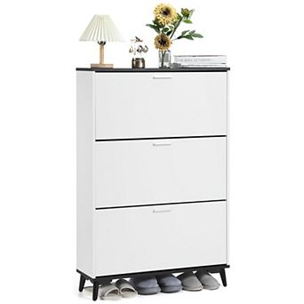 Wooden Shoe Storage Cabinet with 3 Flip Drawers
