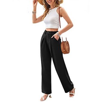 Women Wide Leg Dress Pants Business Casual Trousers with Pockets