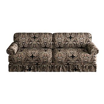 Whisen Mid-Century Sofa, Oxford Fabric Cloud Couch with Elegant Rolled Arms and Pleated Skirt Design