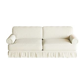 Whisen Mid-Century Sofa, Oxford Fabric Cloud Couch with Elegant Rolled Arms and Pleated Skirt Design