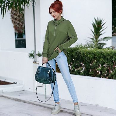 Women's Zip Up Funnel Neck Fashion Sweatshirt
