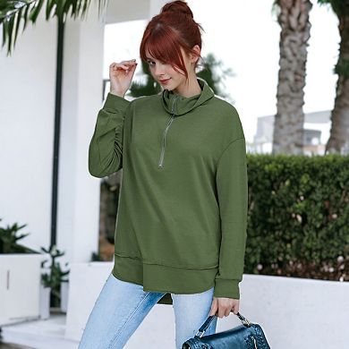 Women's Zip Up Funnel Neck Fashion Sweatshirt