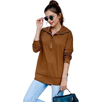 Women's Zip Up Funnel Neck Fashion Sweatshirt