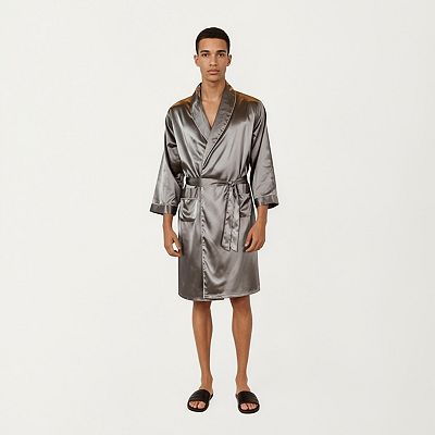 Men's Satin Robe with Shawl Collar Waist Tie and Front Pockets