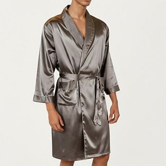 Men's Satin Robe with Shawl Collar Waist Tie and Front Pockets