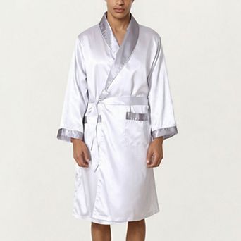 Men's Satin Robe with Shawl Collar Waist Tie and Front Pockets