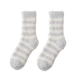 2-Pack Womens Striped Coral Fleece Cozy Crew Socks Soft Plush Thermal Warmth