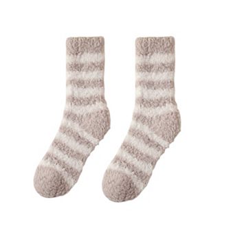 2-Pack Womens Striped Coral Fleece Cozy Crew Socks Soft Plush Thermal Warmth