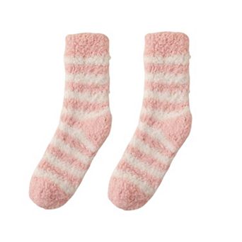 2-Pack Womens Striped Coral Fleece Cozy Crew Socks Soft Plush Thermal Warmth