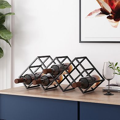 Industrial Wine Rack, 7-Bottle Metal Storage with Diamond Slots