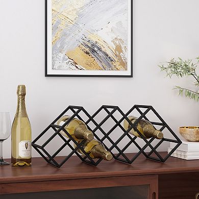 Industrial Wine Rack, 7-Bottle Metal Storage with Diamond Slots