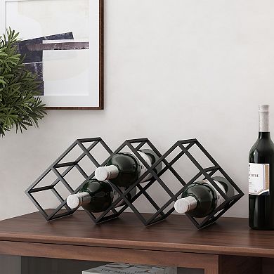 Industrial Wine Rack, 7-Bottle Metal Storage with Diamond Slots