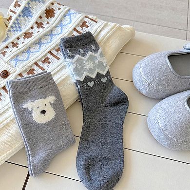 2-Pack Womens Warm Crew Socks Soft Knit Cute Pattern Comfort Fit