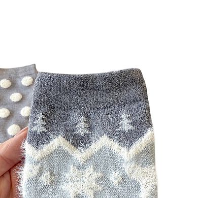 2-Pack Womens Warm Crew Socks Soft Knit Cute Pattern Comfort Fit
