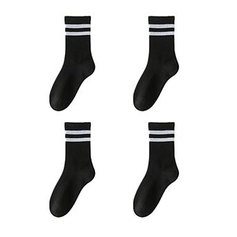 Women's 4-Pack Sporty Crew Socks with Double White Stripes Moisture-Wicking Ribbed Design-