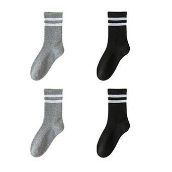Women's 4-Pack Sporty Crew Socks with Double White Stripes Moisture-Wicking Ribbed Design-