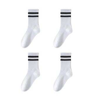 Women's 4-Pack Sporty Crew Socks with Double White Stripes Moisture-Wicking Ribbed Design-