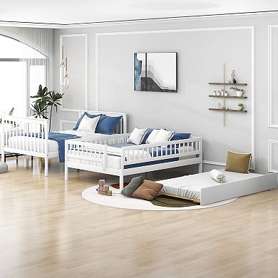 Whisen Full over Full Wood Bunk Bed with Trundle and Storage Staircase