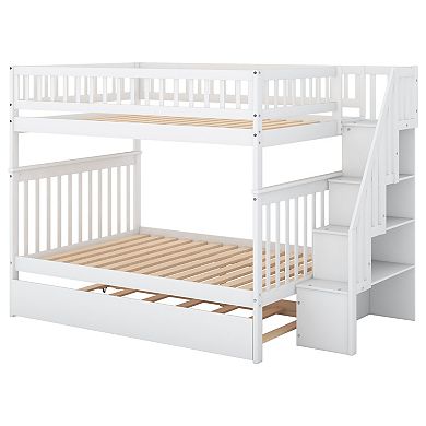 Whisen Full over Full Wood Bunk Bed with Trundle and Storage Staircase