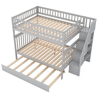 Whisen Full over Full Wood Bunk Bed with Trundle and Storage Staircase
