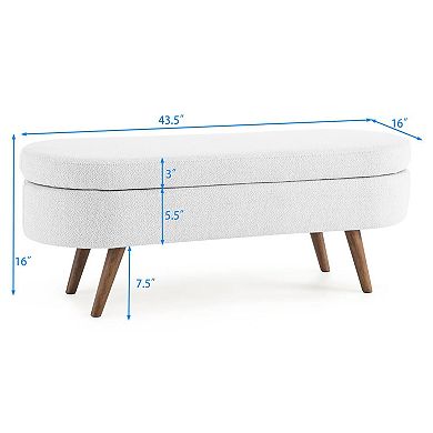 Whisen Oval Storage Ottoman, Storage Bench with Rubber Wood Legs