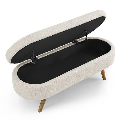Whisen Oval Storage Ottoman, Storage Bench with Rubber Wood Legs