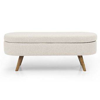 Whisen Oval Storage Ottoman, Storage Bench with Rubber Wood Legs