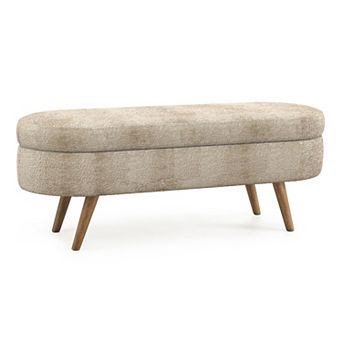 Whisen Oval Storage Ottoman, Storage Bench with Rubber Wood Legs