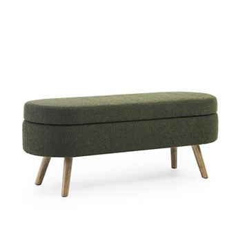 Whisen Oval Storage Ottoman, Storage Bench with Rubber Wood Legs
